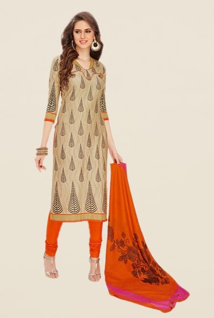 Salwar Studio Beige & Orange Printed Dress Material Salwar Studio Beige & Orange Printed Dress Material