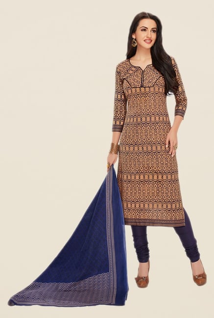 Salwar Studio Brown & Blue Printed Dress Material Salwar Studio Brown & Blue Printed Dress Material