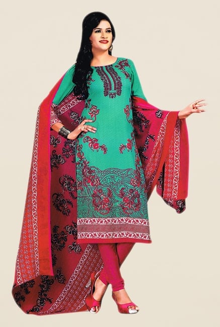 Salwar Studio Green & Pink Floral Print Dress Material Salwar Studio Green & Pink Floral Print Dress Material