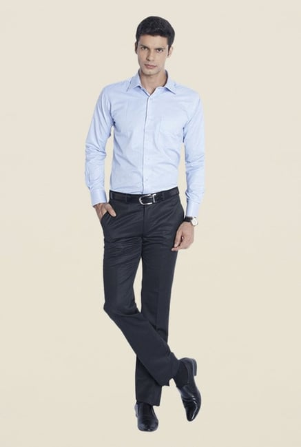 Raymond Navy Solid Flat Front Trouser Raymond Navy Solid Flat Front Trouser