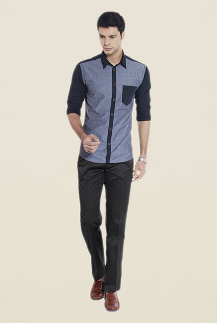 Park Avenue Black Solid Pleated Trouser Park Avenue Black Solid Pleated Trouser