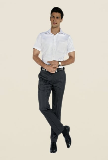 Park Avenue Grey Solid Mid Rise Flat Front Trouser Park Avenue Grey Solid Mid Rise Flat Front Trouser