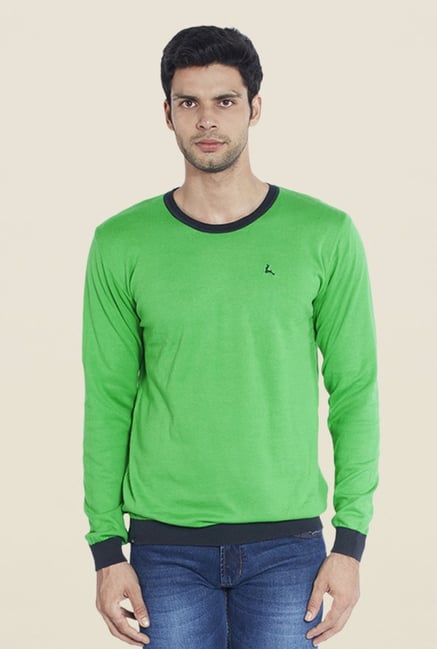 Parx Green Solid Cotton T Shirt Parx Green Solid Cotton T Shirt