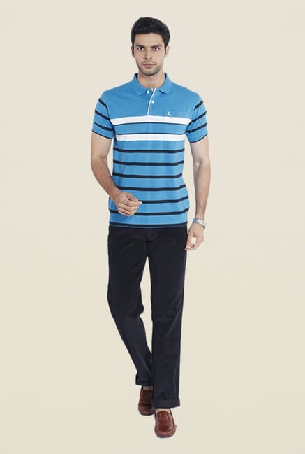 Parx Blue Striped Cotton T Shirt Parx Blue Striped Cotton T Shirt