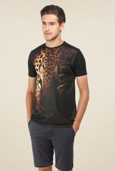 Basics Black Graphic Print Polyester Crew T-shirt Basics Black Graphic Print Polyester Crew T-shirt