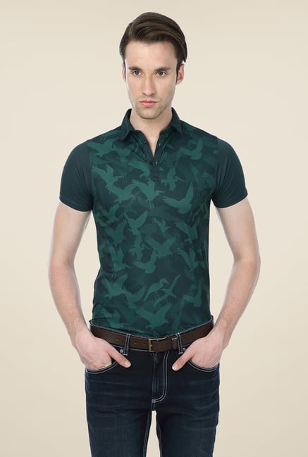 Basics Green Printed Polo T-shirt Basics Green Printed Polo T-shirt