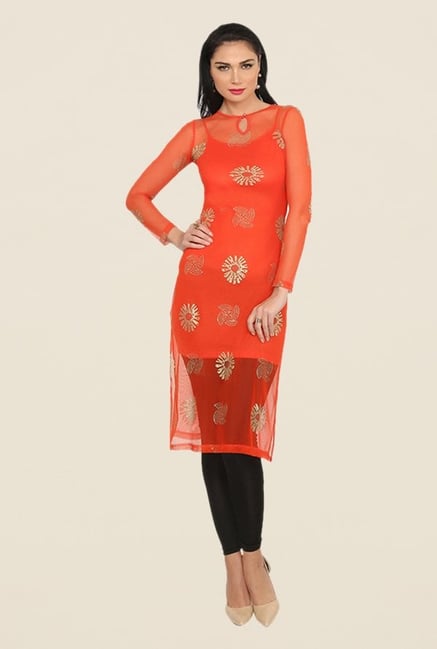 Ira Soleil Orange Printed Kurta Ira Soleil Orange Printed Kurta