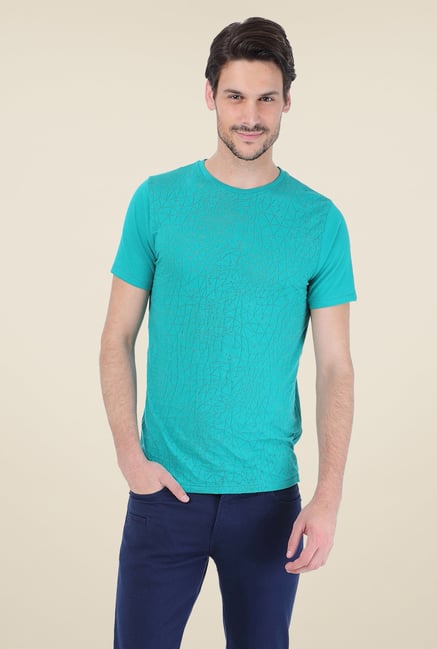 Basics Turquoise Geometric Print Crew T-shirt Basics Turquoise Geometric Print Crew T-shirt
