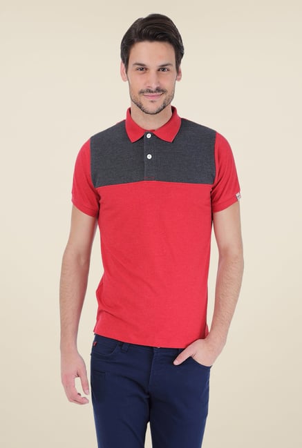 Basics Red Solid Polo T-shirt Basics Red Solid Polo T-shirt