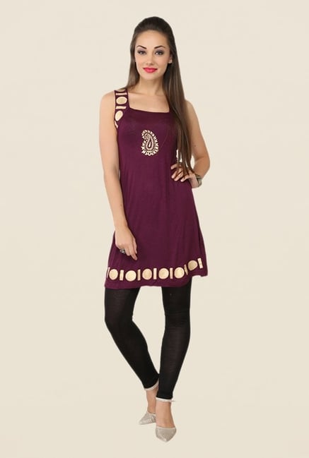 Ira Soleil Purple Paisley Print Kurti Ira Soleil Purple Paisley Print Kurti