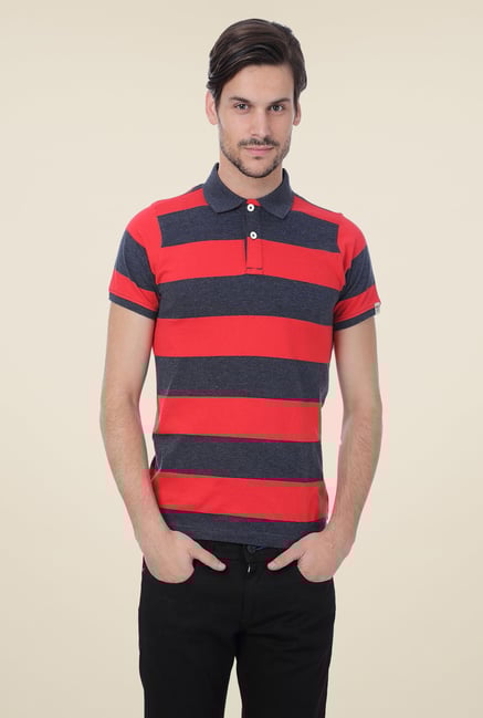 Basics Red Striped Blend Short Sleeve Polo T-shirt Basics Red Striped Blend Short Sleeve Polo T-shirt
