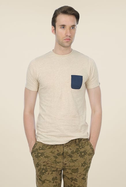 Basics Beige Solid Crew T-shirt Basics Beige Solid Crew T-shirt