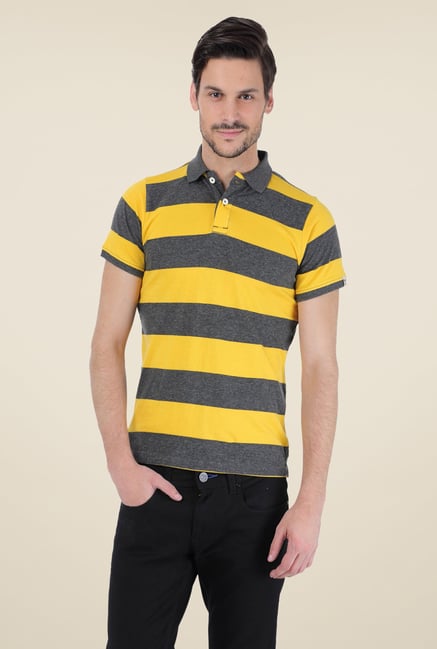 Basics Yellow Striped Polo T-shirt Basics Yellow Striped Polo T-shirt