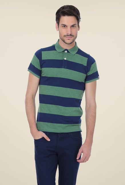 Basics Olive Striped Polo T-shirt Basics Olive Striped Polo T-shirt