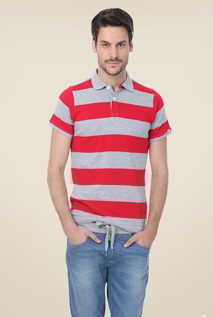 Basics Grey Striped Polo Blend T-shirt Basics Grey Striped Polo Blend T-shirt