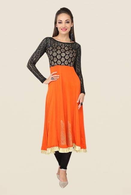 Ira Soleil Orange Printed Kurta Ira Soleil Orange Printed Kurta