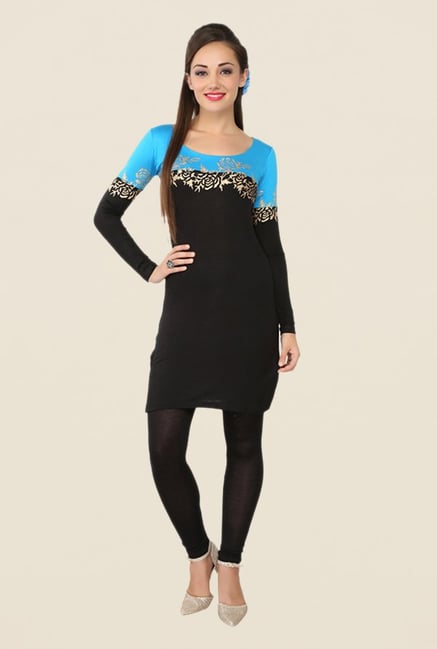 Ira Soleil Black & Blue Printed Kurti Ira Soleil Black & Blue Printed Kurti