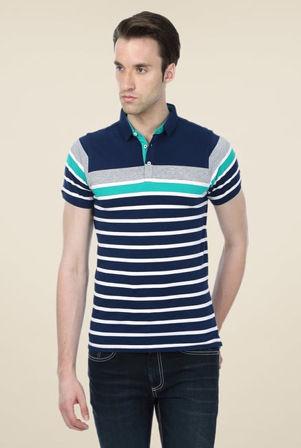 Basics Navy Striped Cotton Short Sleeve Polo T-shirt Basics Navy Striped Cotton Short Sleeve Polo T-shirt