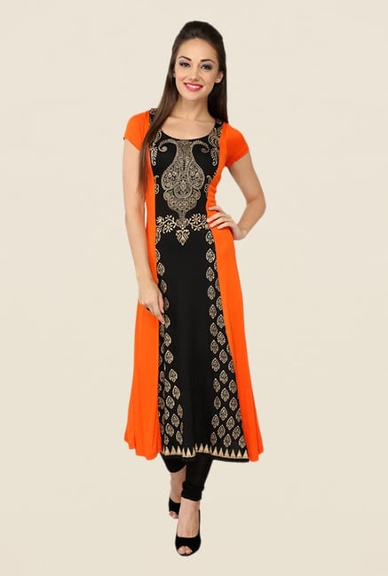 Ira Soleil Orange Printed Kurta Ira Soleil Orange Printed Kurta