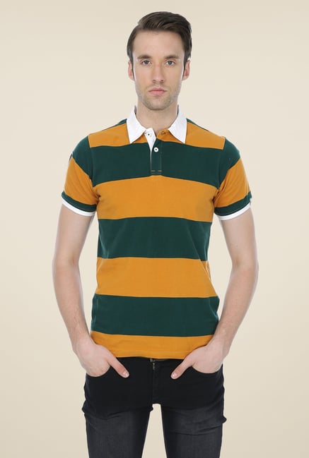 Basics Mustard Striped Polo Cotton T-shirt Basics Mustard Striped Polo Cotton T-shirt