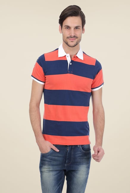 Basics Orange Striped Polo T-shirt Basics Orange Striped Polo T-shirt