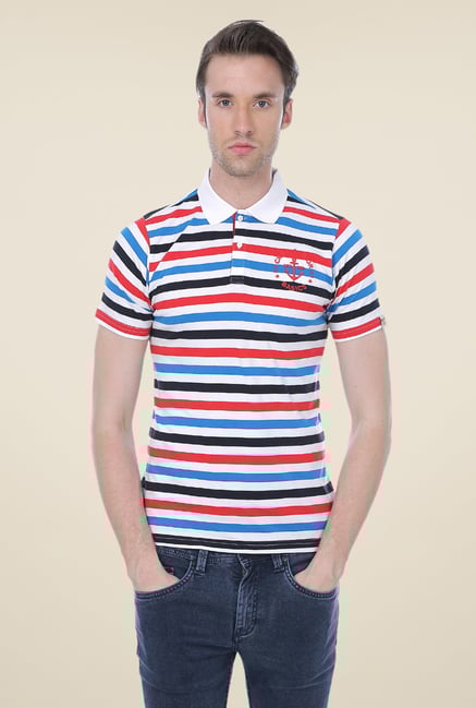 Basics Multicolor Striped Cotton Polo T-shirt Basics Multicolor Striped Cotton Polo T-shirt