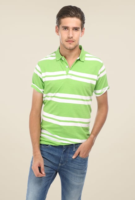Basics Green Striped Polo T-shirt Basics Green Striped Polo T-shirt