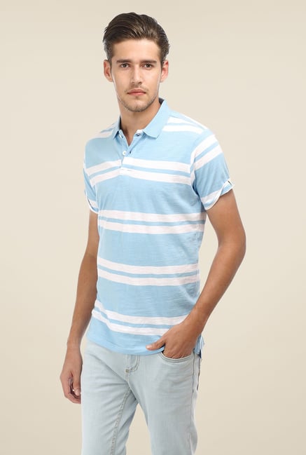 Basics Light Blue Striped Polo T-shirt Basics Light Blue Striped Polo T-shirt