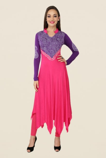 Ira Soleil Pink & Purple Paisley Print Kurta Ira Soleil Pink & Purple Paisley Print Kurta