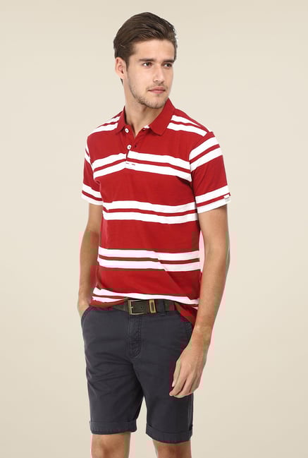 Basics Red Striped Cotton Polo T-shirt Basics Red Striped Cotton Polo T-shirt
