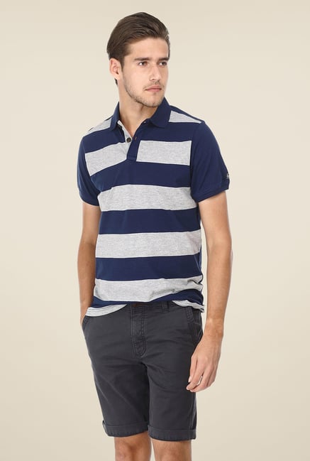 Basics Navy Striped Blend Polo T-shirt Basics Navy Striped Blend Polo T-shirt