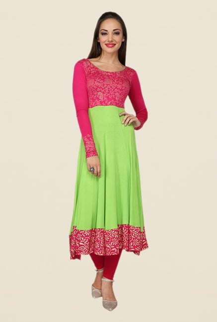 Ira Soleil Green & Pink Printed Kurta Ira Soleil Green & Pink Printed Kurta