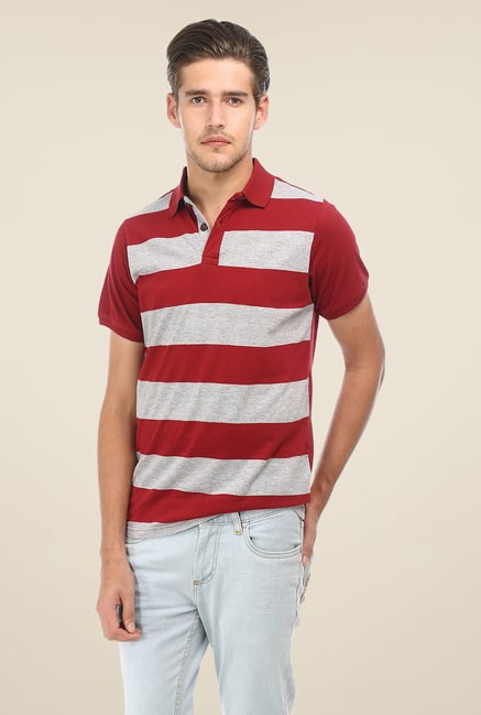 Basics Red Striped Blend Polo T-shirt Basics Red Striped Blend Polo T-shirt