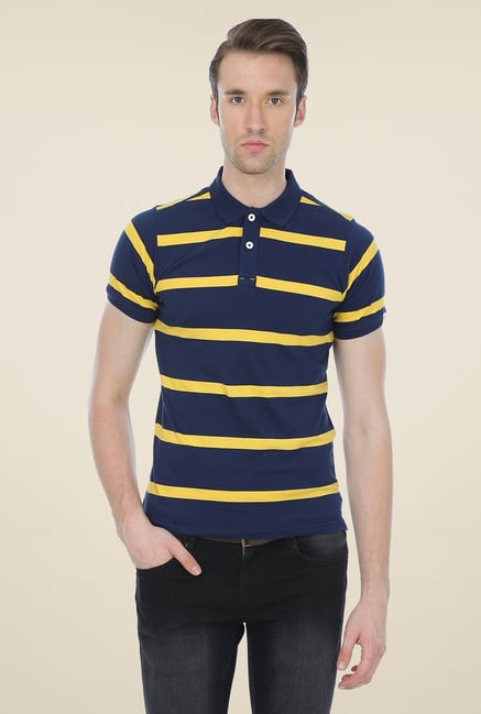 Basics Navy Striped Cotton Polo T-shirt Basics Navy Striped Cotton Polo T-shirt