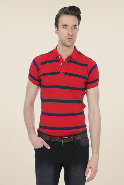 Basics Red Striped Cotton Short Sleeve Polo T-shirt Basics Red Striped Cotton Short Sleeve Polo T-shirt