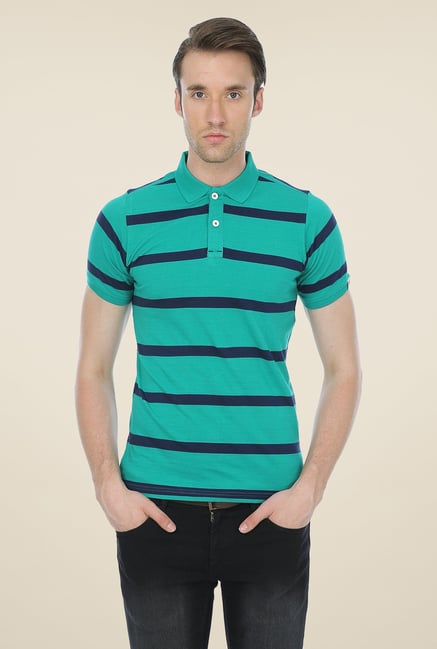 Basics Turquoise Striped Cotton Polo T-shirt Basics Turquoise Striped Cotton Polo T-shirt