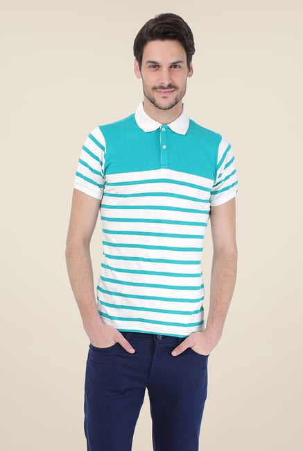Basics Turquoise Striped Polo T-shirt Basics Turquoise Striped Polo T-shirt