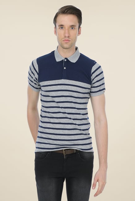 Basics Navy Striped Blend Short Sleeve Polo T-shirt Basics Navy Striped Blend Short Sleeve Polo T-shirt