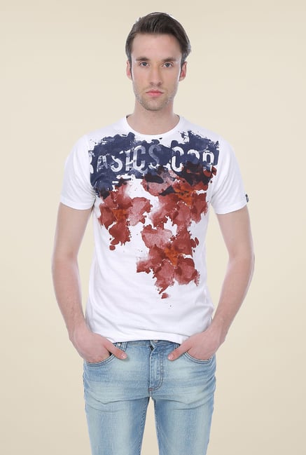 Basics White Printed Cotton Crew T-shirt Basics White Printed Cotton Crew T-shirt