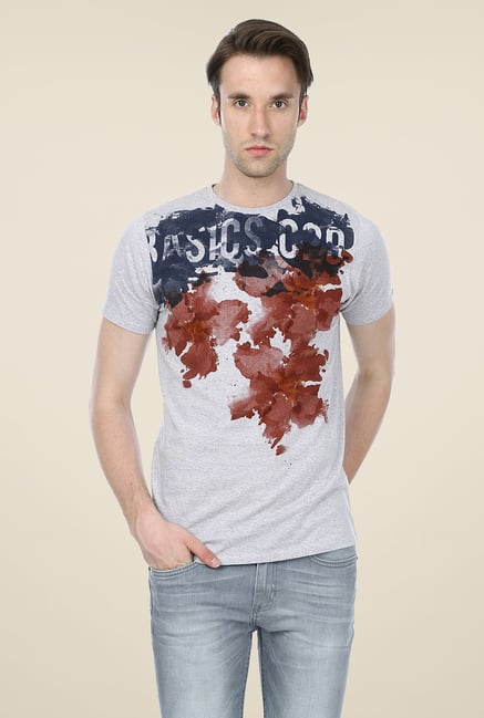 Basics Grey Printed Crew T-shirt Basics Grey Printed Crew T-shirt