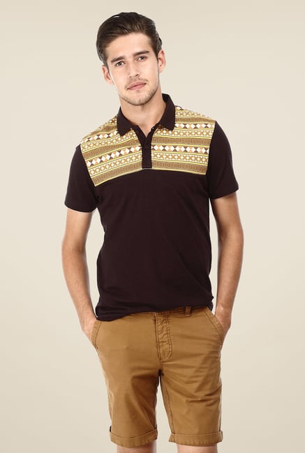 Basics Brown Tribal Print Polo T-shirt Basics Brown Tribal Print Polo T-shirt