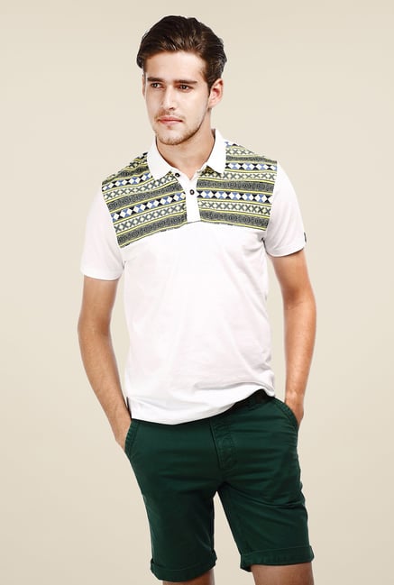 Basics White Tribal Print Polo T-shirt Basics White Tribal Print Polo T-shirt