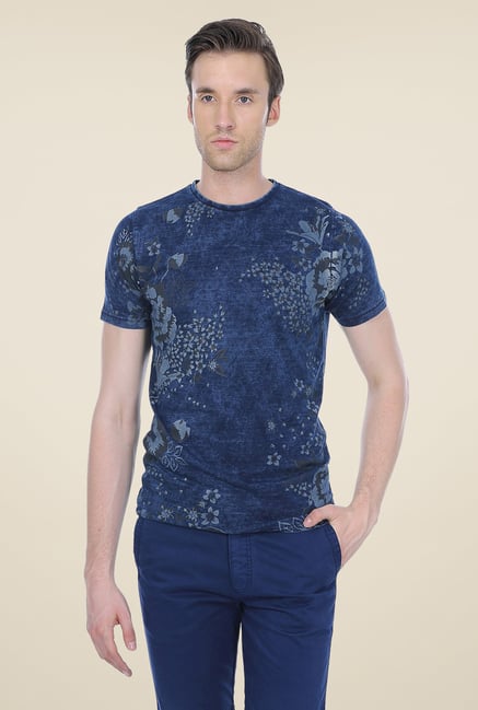 Basics Navy Floral Print Crew T-shirt Basics Navy Floral Print Crew T-shirt
