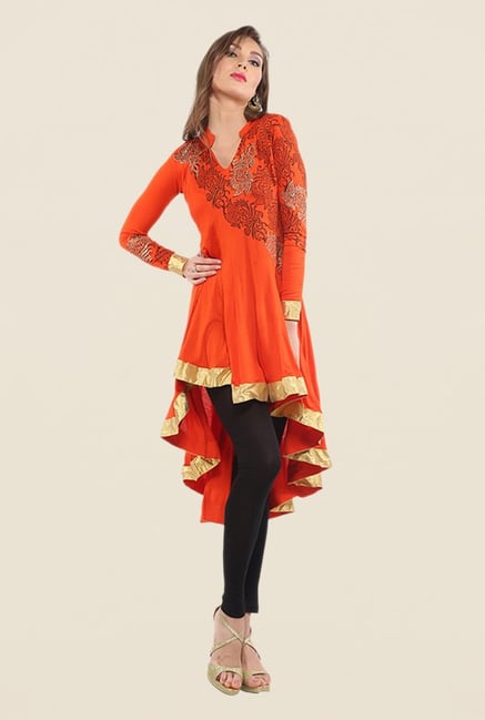 Ira Soleil Orange Printed Kurti Ira Soleil Orange Printed Kurti