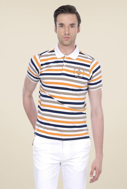 Basics Multicolor Striped Short Sleeve Polo T-shirt Basics Multicolor Striped Short Sleeve Polo T-shirt