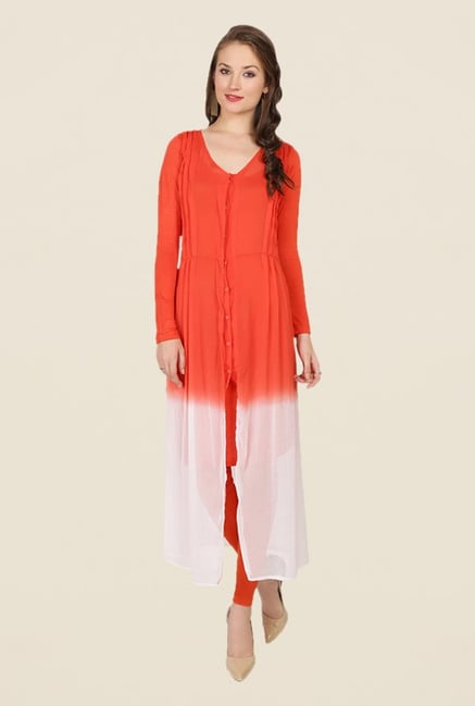 Ira Soleil Orange Solid Kurta Ira Soleil Orange Solid Kurta