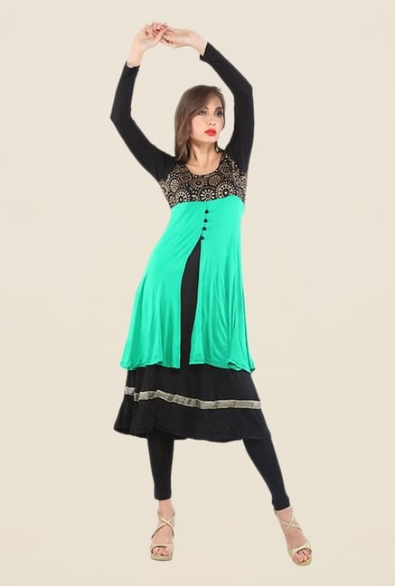 Ira Soleil Green & Black Printed Kurta Ira Soleil Green & Black Printed Kurta