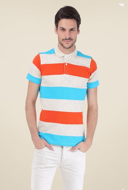 Basics Multicolor Striped Blend Short Sleeve Polo T-shirt Basics Multicolor Striped Blend Short Sleeve Polo T-shirt