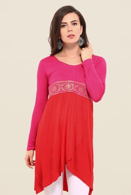 Ira Soleil Pink & Red Solid Kurti Ira Soleil Pink & Red Solid Kurti
