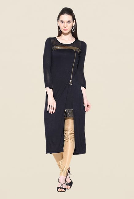 Ira Soleil Black Solid Kurta Ira Soleil Black Solid Kurta
